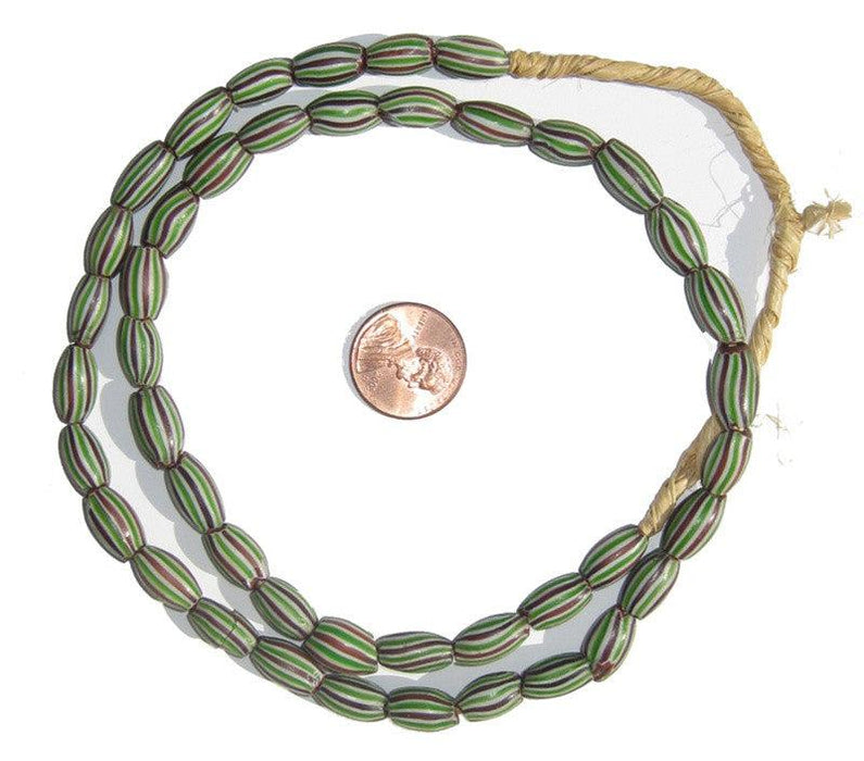 Green Brown Striped Watermelon Chevron Beads - The Bead Chest