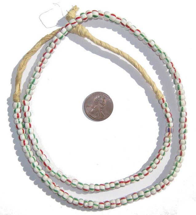 Red, Green, & White Ghana Chevron Beads (Small) - The Bead Chest